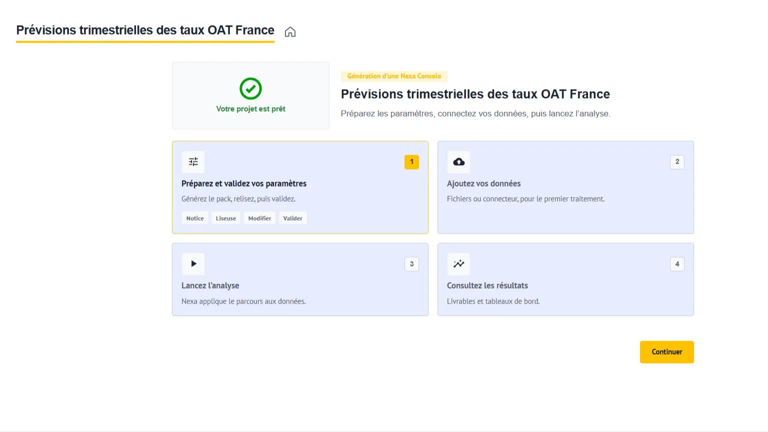 Les paramètres du projet sont générés.