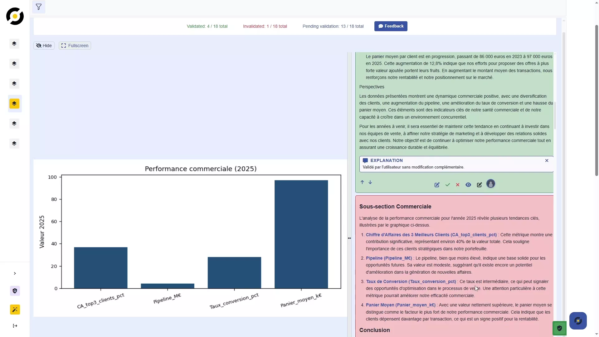 Validation bloc par bloc : compteur de blocs certifiés, statuts, bouton Valider